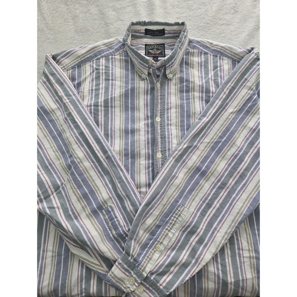 Dockers Men's XL Button Down Shirt Blue Green Striped Long Sleeve Cotton